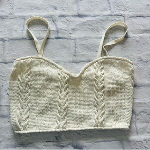 ZARA Top S | Cream Cable Knit Cropped Sleeveless Layering Piece